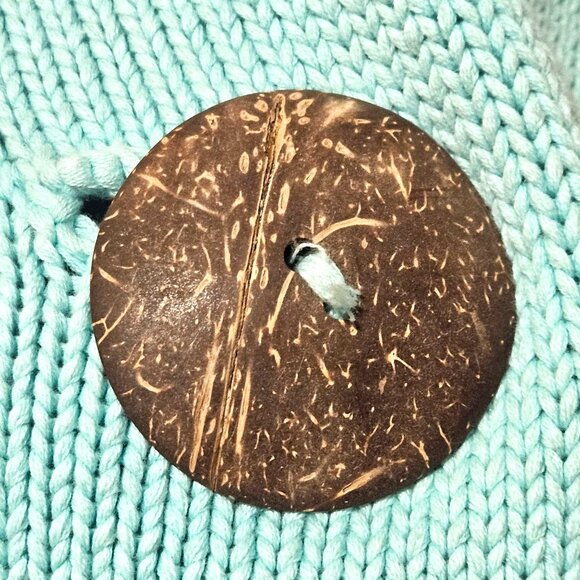 Knit Turquoise Shawl Wrap With Coconut Shell Buttons - Picture 8 of 9